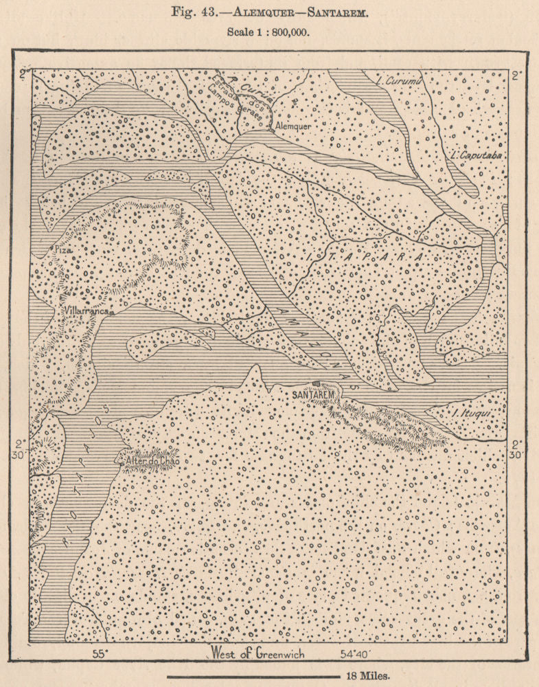 Alenquer & Santarem. Rio Tapajos. Para, Brazil. Amazonia 1885 old antique map